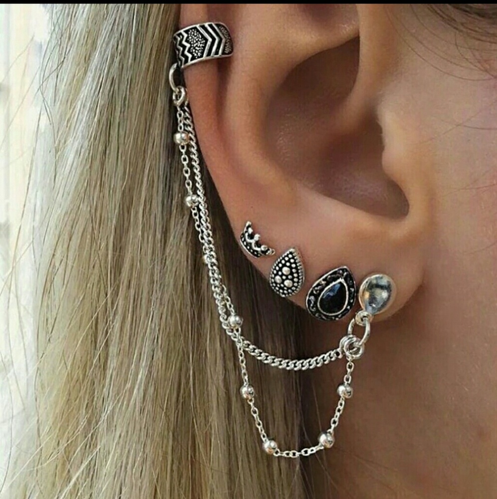 Trendy Women 4pcs set Earring Chain Retro Style - Picture 1 of 4